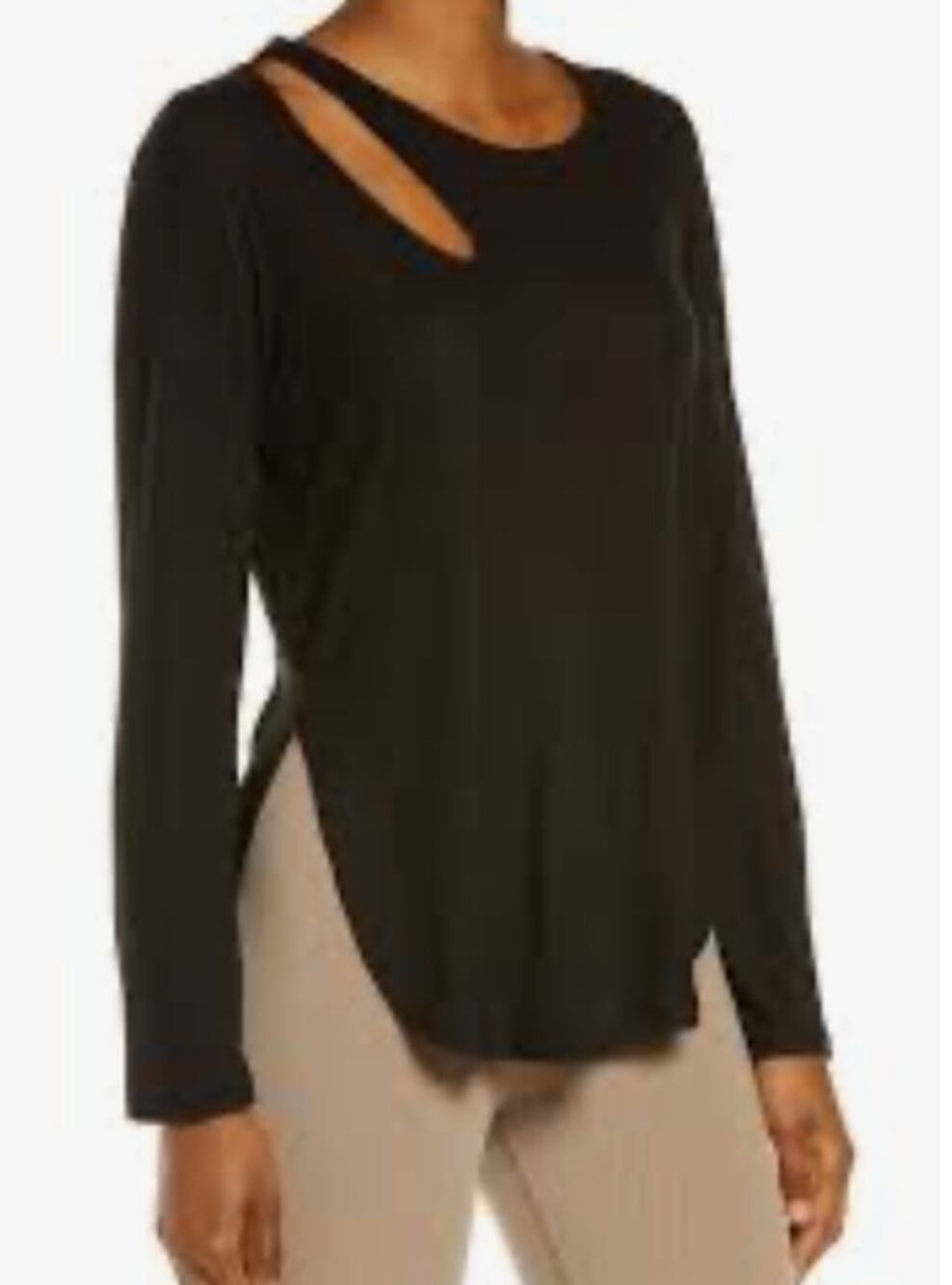 Alo Ribbed Black Peak Cut Out Long Sleeve Tee - Size XS